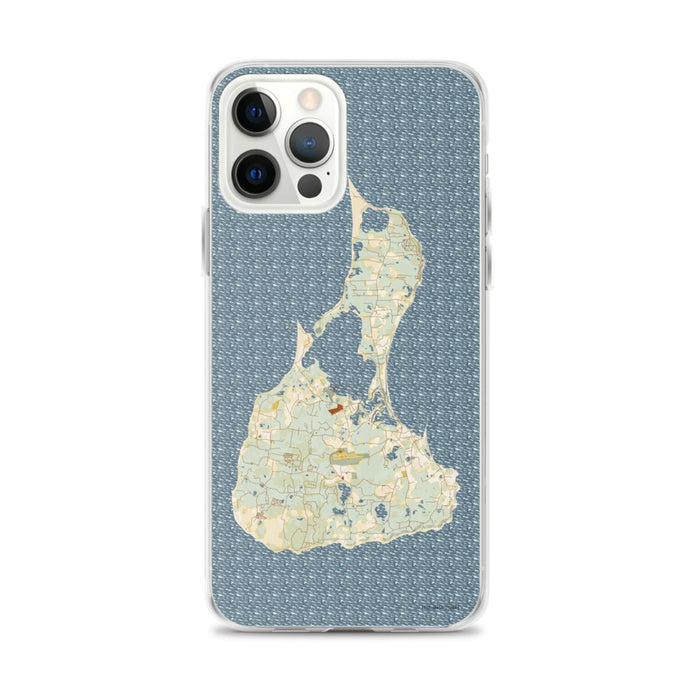 Custom iPhone 12 Pro Max Block Island Rhode Island Map Phone Case in Woodblock