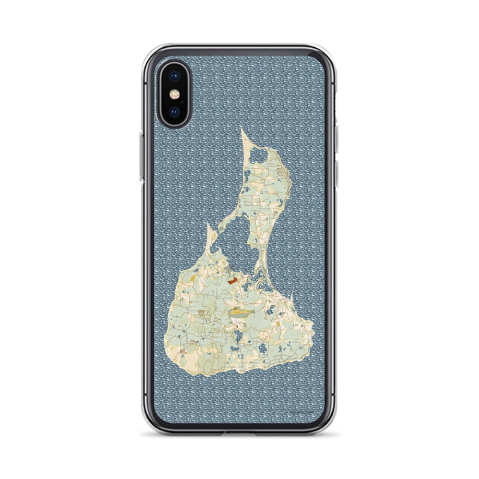 Custom iPhone X/XS Block Island Rhode Island Map Phone Case in Woodblock