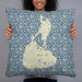 Person holding 22x22 Custom Block Island Rhode Island Map Throw Pillow in Woodblock