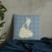 Custom Block Island Rhode Island Map Throw Pillow in Woodblock on Bedding Against Wall