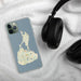 Custom Block Island Rhode Island Map Phone Case in Woodblock on Table with Black Headphones