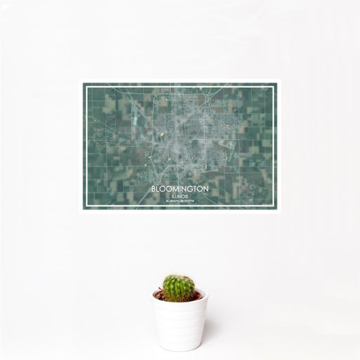 12x18 Bloomington Illinois Map Print Landscape Orientation in Afternoon Style With Small Cactus Plant in White Planter