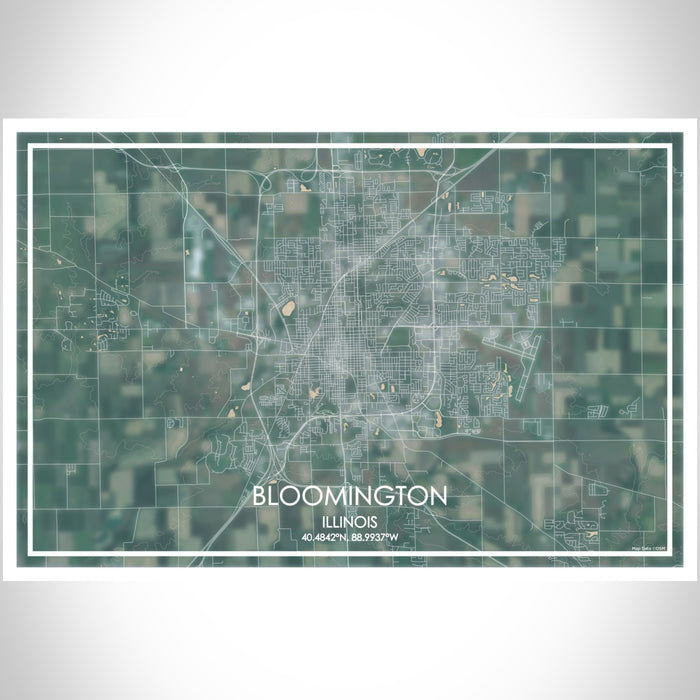 Bloomington Illinois Map Print Landscape Orientation in Afternoon Style With Shaded Background