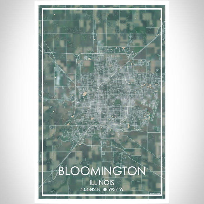 Bloomington Illinois Map Print Portrait Orientation in Afternoon Style With Shaded Background