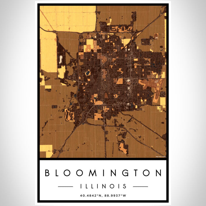 Bloomington Illinois Map Print Portrait Orientation in Ember Style With Shaded Background