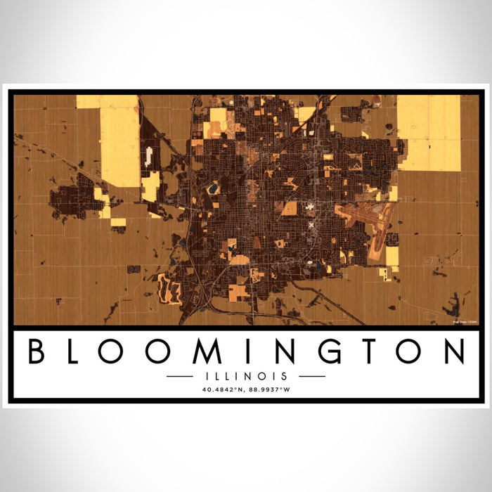 Bloomington Illinois Map Print Landscape Orientation in Ember Style With Shaded Background