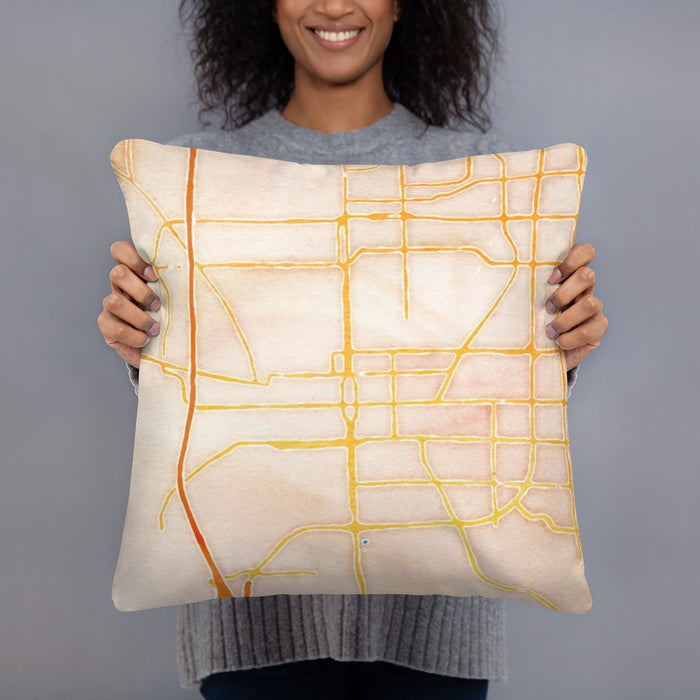 Person holding 18x18 Custom Bloomington Illinois Map Throw Pillow in Watercolor