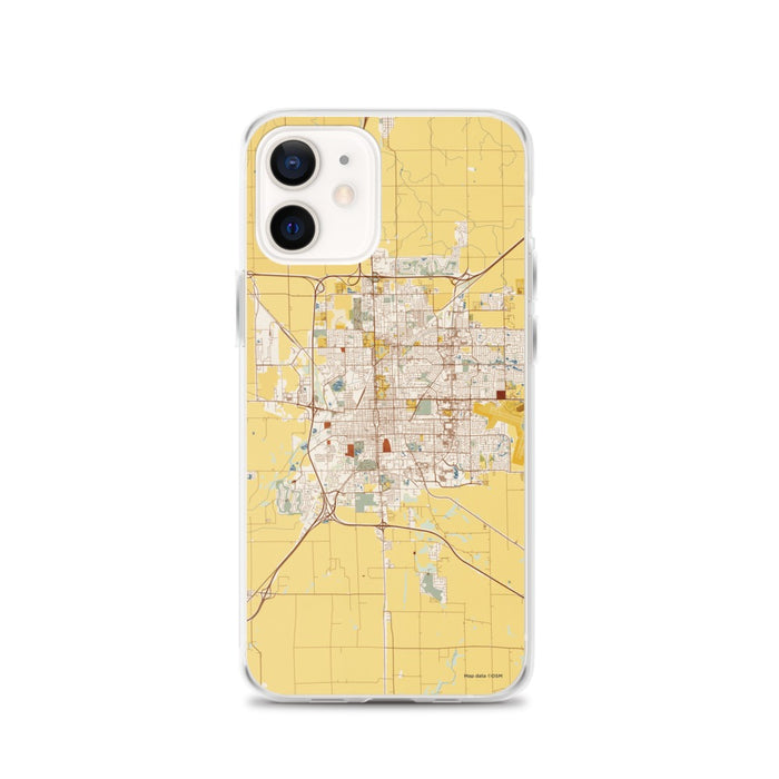 Custom Bloomington Illinois Map iPhone 12 Phone Case in Woodblock