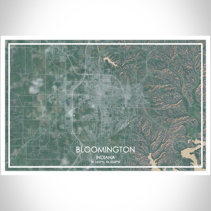 Bloomington Indiana Map Print Landscape Orientation in Afternoon Style With Shaded Background