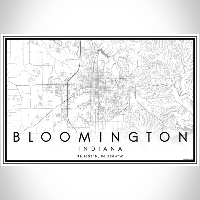 Bloomington Indiana Map Print Landscape Orientation in Classic Style With Shaded Background