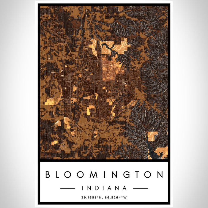 Bloomington Indiana Map Print Portrait Orientation in Ember Style With Shaded Background