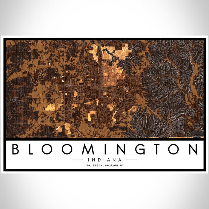 Bloomington Indiana Map Print Landscape Orientation in Ember Style With Shaded Background