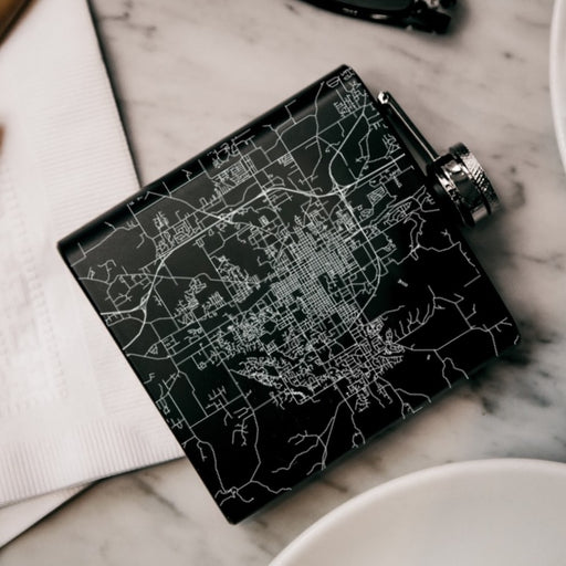 Bloomington Indiana Custom Engraved City Map Inscription Coordinates on 6oz Stainless Steel Flask in Black