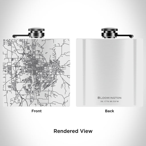 Rendered View of Bloomington Indiana Map Engraving on 6oz Stainless Steel Flask in White