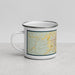 Left View Custom Bloomington Indiana Map Enamel Mug in Woodblock