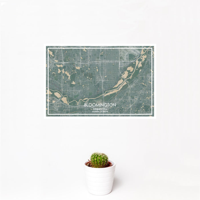 12x18 Bloomington Minnesota Map Print Landscape Orientation in Afternoon Style With Small Cactus Plant in White Planter