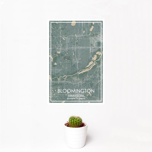12x18 Bloomington Minnesota Map Print Portrait Orientation in Afternoon Style With Small Cactus Plant in White Planter