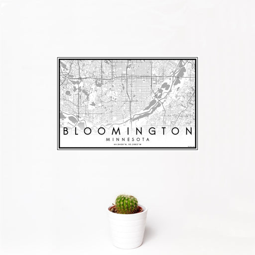 12x18 Bloomington Minnesota Map Print Landscape Orientation in Classic Style With Small Cactus Plant in White Planter
