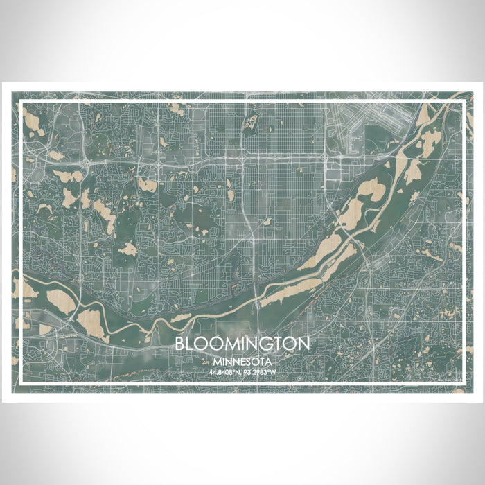 Bloomington Minnesota Map Print Landscape Orientation in Afternoon Style With Shaded Background