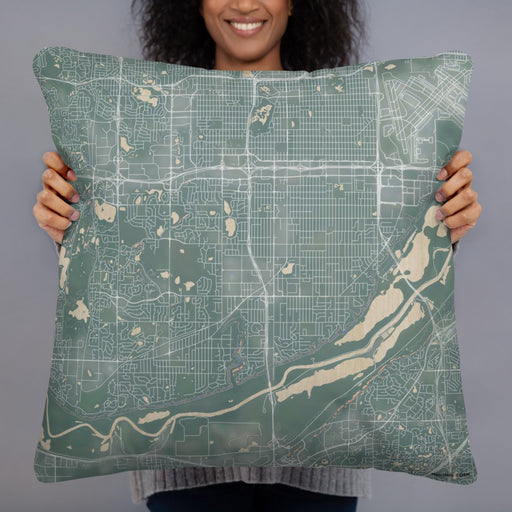 Person holding 22x22 Custom Bloomington Minnesota Map Throw Pillow in Afternoon