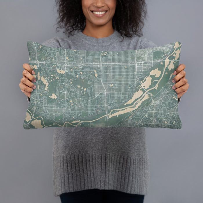 Person holding 20x12 Custom Bloomington Minnesota Map Throw Pillow in Afternoon