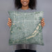 Person holding 18x18 Custom Bloomington Minnesota Map Throw Pillow in Afternoon