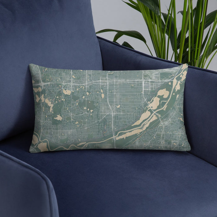 Custom Bloomington Minnesota Map Throw Pillow in Afternoon on Blue Colored Chair