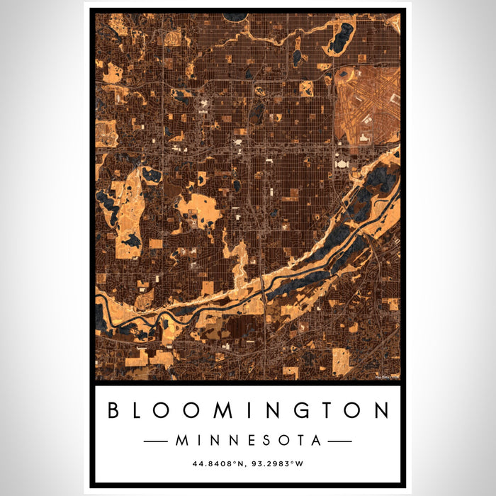 Bloomington Minnesota Map Print Portrait Orientation in Ember Style With Shaded Background