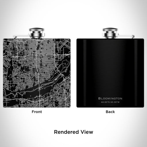 Rendered View of Bloomington Minnesota Map Engraving on 6oz Stainless Steel Flask in Black