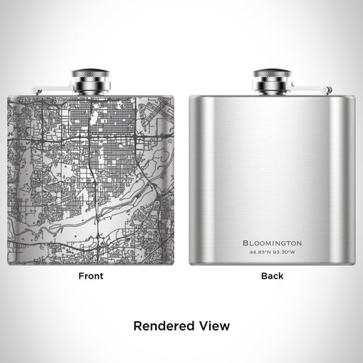 Rendered View of Bloomington Minnesota Map Engraving on 6oz Stainless Steel Flask