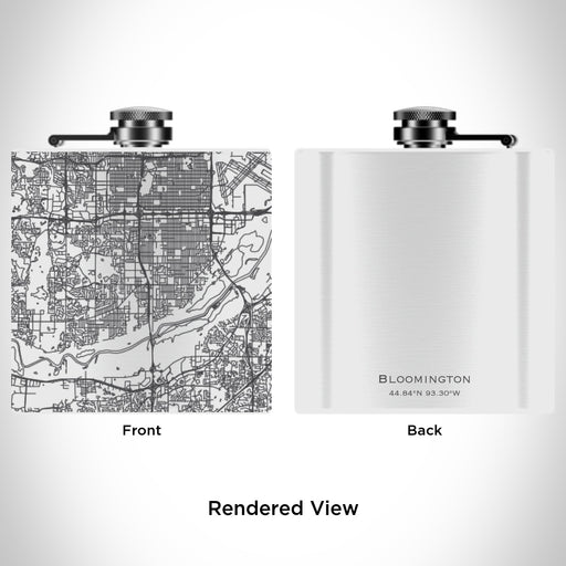 Rendered View of Bloomington Minnesota Map Engraving on 6oz Stainless Steel Flask in White