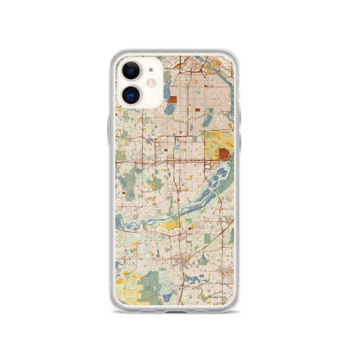Custom iPhone 11 Bloomington Minnesota Map Phone Case in Woodblock