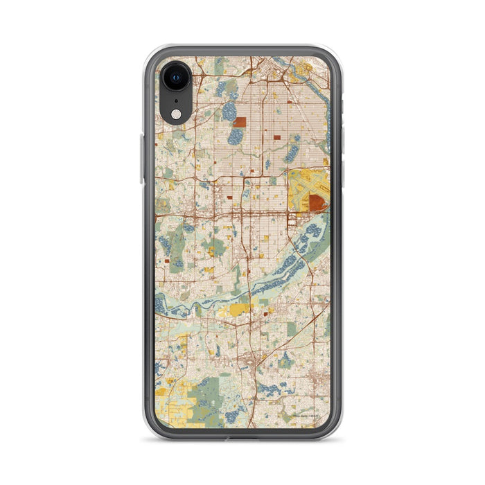 Custom iPhone XR Bloomington Minnesota Map Phone Case in Woodblock