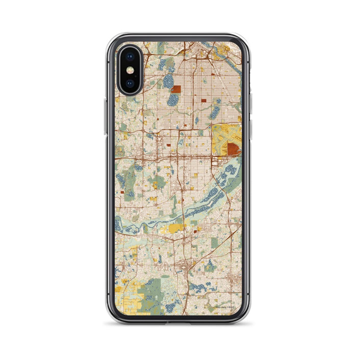 Custom iPhone X/XS Bloomington Minnesota Map Phone Case in Woodblock