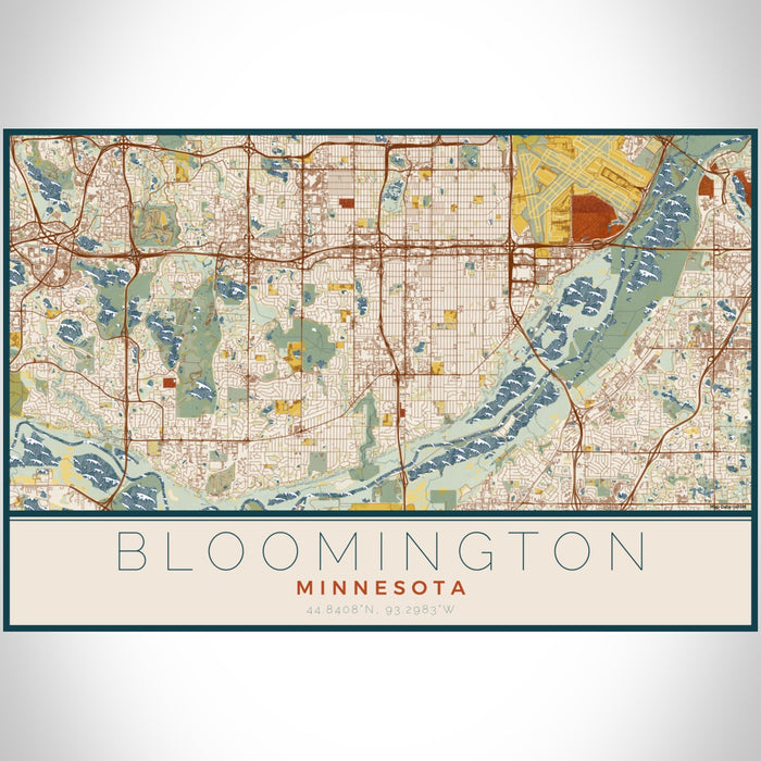 Bloomington Minnesota Map Print Landscape Orientation in Woodblock Style With Shaded Background