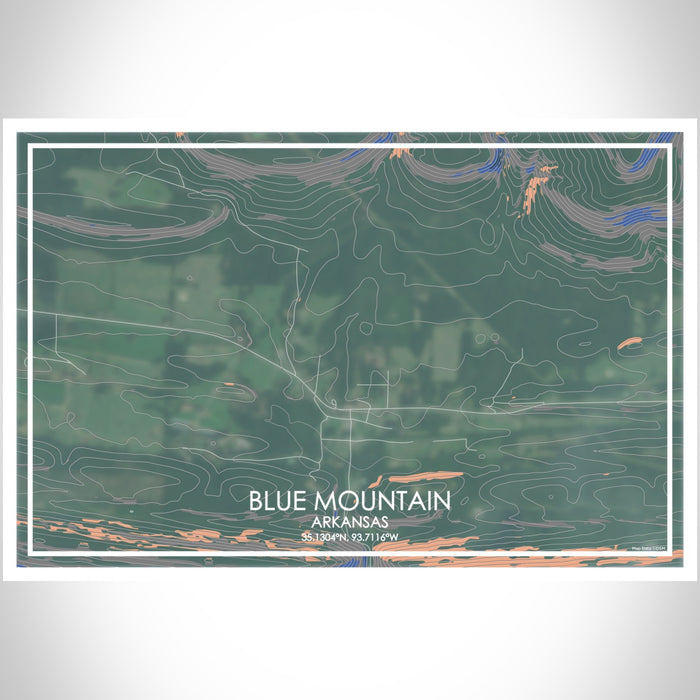 Blue Mountain Arkansas Map Print Landscape Orientation in Afternoon Style With Shaded Background