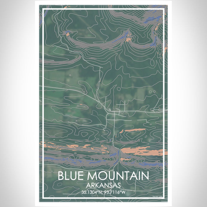 Blue Mountain Arkansas Map Print Portrait Orientation in Afternoon Style With Shaded Background