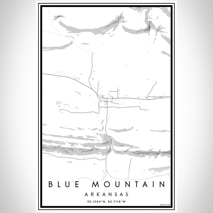 Blue Mountain Arkansas Map Print Portrait Orientation in Classic Style With Shaded Background