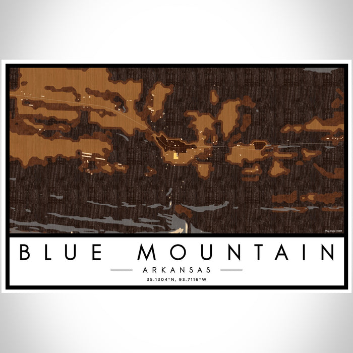 Blue Mountain Arkansas Map Print Landscape Orientation in Ember Style With Shaded Background