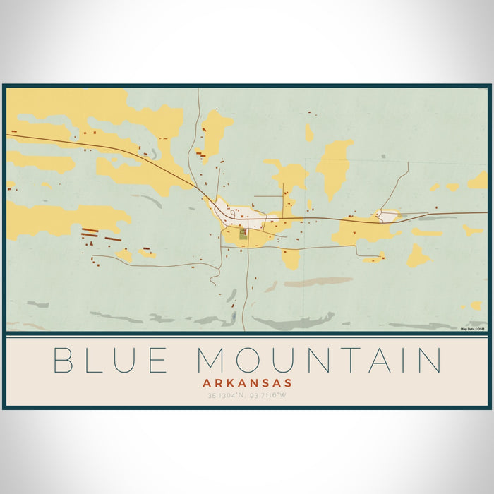 Blue Mountain Arkansas Map Print Landscape Orientation in Woodblock Style With Shaded Background