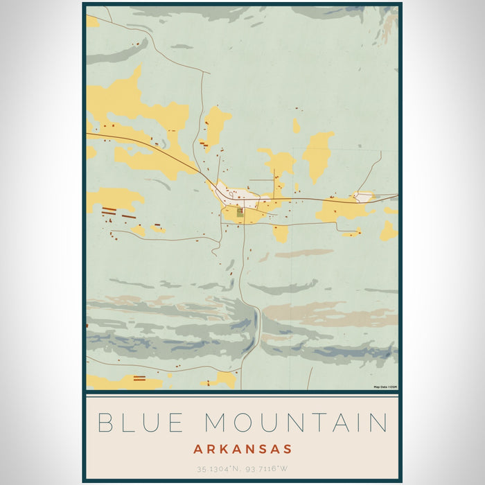 Blue Mountain Arkansas Map Print Portrait Orientation in Woodblock Style With Shaded Background