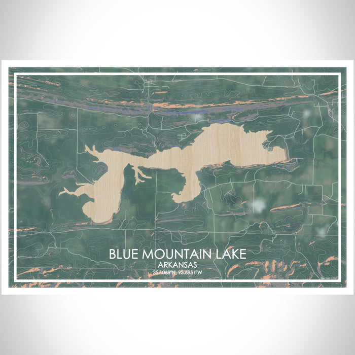 Blue Mountain Lake Arkansas Map Print Landscape Orientation in Afternoon Style With Shaded Background