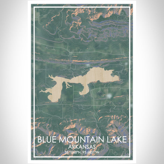 Blue Mountain Lake Arkansas Map Print Portrait Orientation in Afternoon Style With Shaded Background
