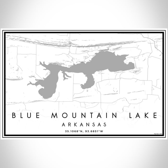 Blue Mountain Lake Arkansas Map Print Landscape Orientation in Classic Style With Shaded Background
