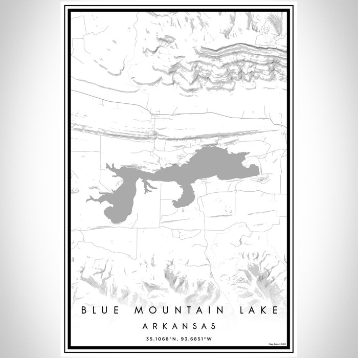 Blue Mountain Lake Arkansas Map Print Portrait Orientation in Classic Style With Shaded Background