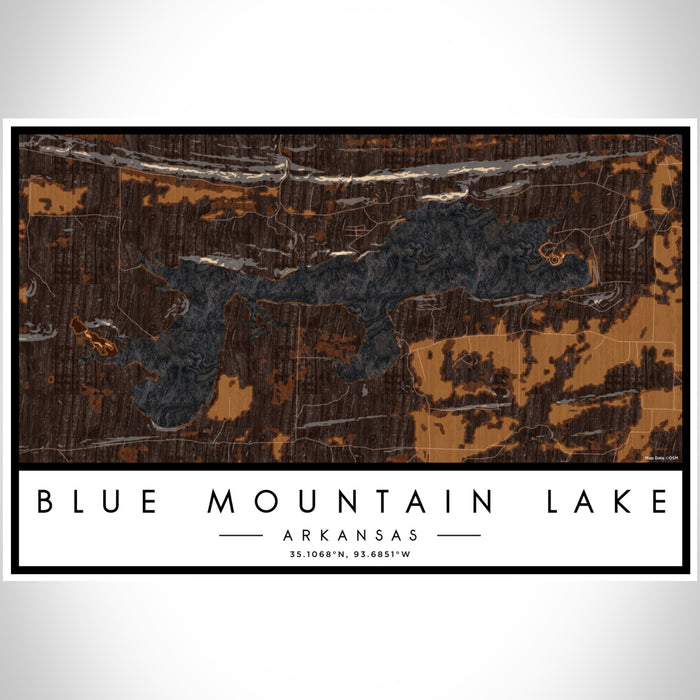 Blue Mountain Lake Arkansas Map Print Landscape Orientation in Ember Style With Shaded Background