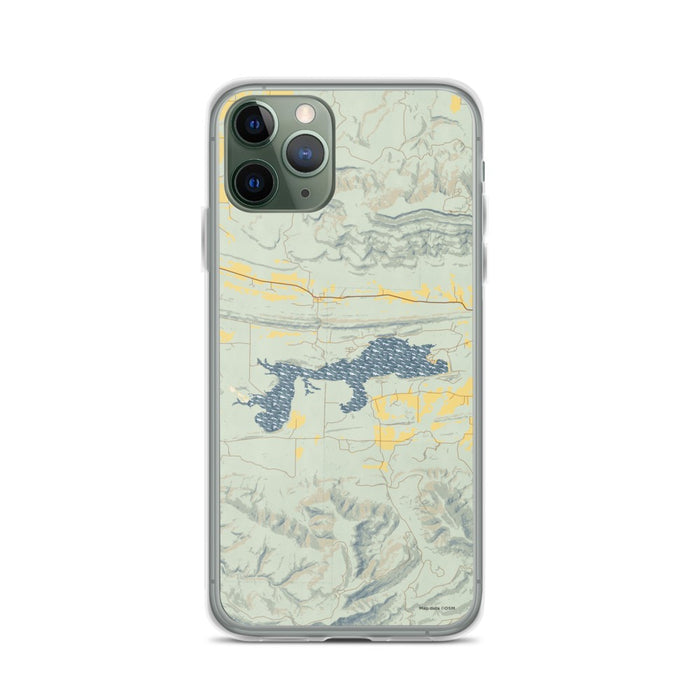 Custom iPhone 11 Pro Blue Mountain Lake Arkansas Map Phone Case in Woodblock