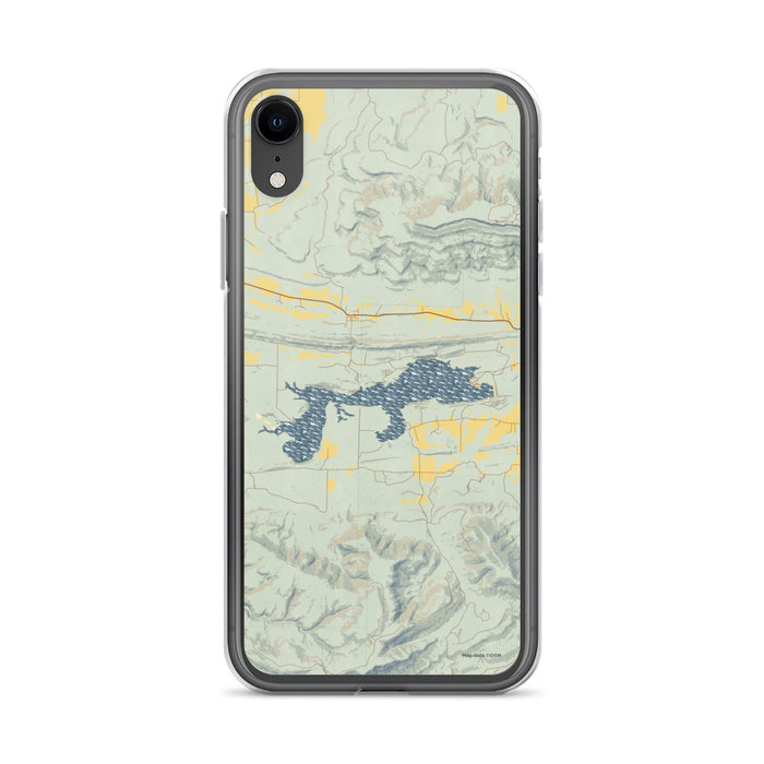 Custom iPhone XR Blue Mountain Lake Arkansas Map Phone Case in Woodblock