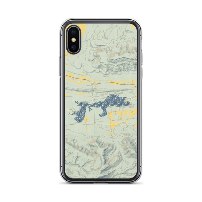 Custom iPhone X/XS Blue Mountain Lake Arkansas Map Phone Case in Woodblock