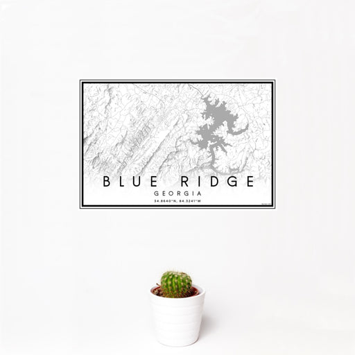 12x18 Blue Ridge Georgia Map Print Landscape Orientation in Classic Style With Small Cactus Plant in White Planter